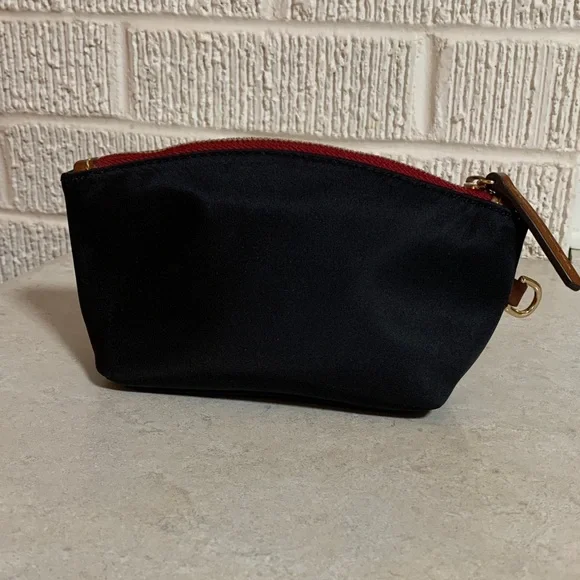 Dooney & Bourke Black Nylon Pouch Cosmetic Bag With Red Accents Brown Leather - Picture 3 of 16
